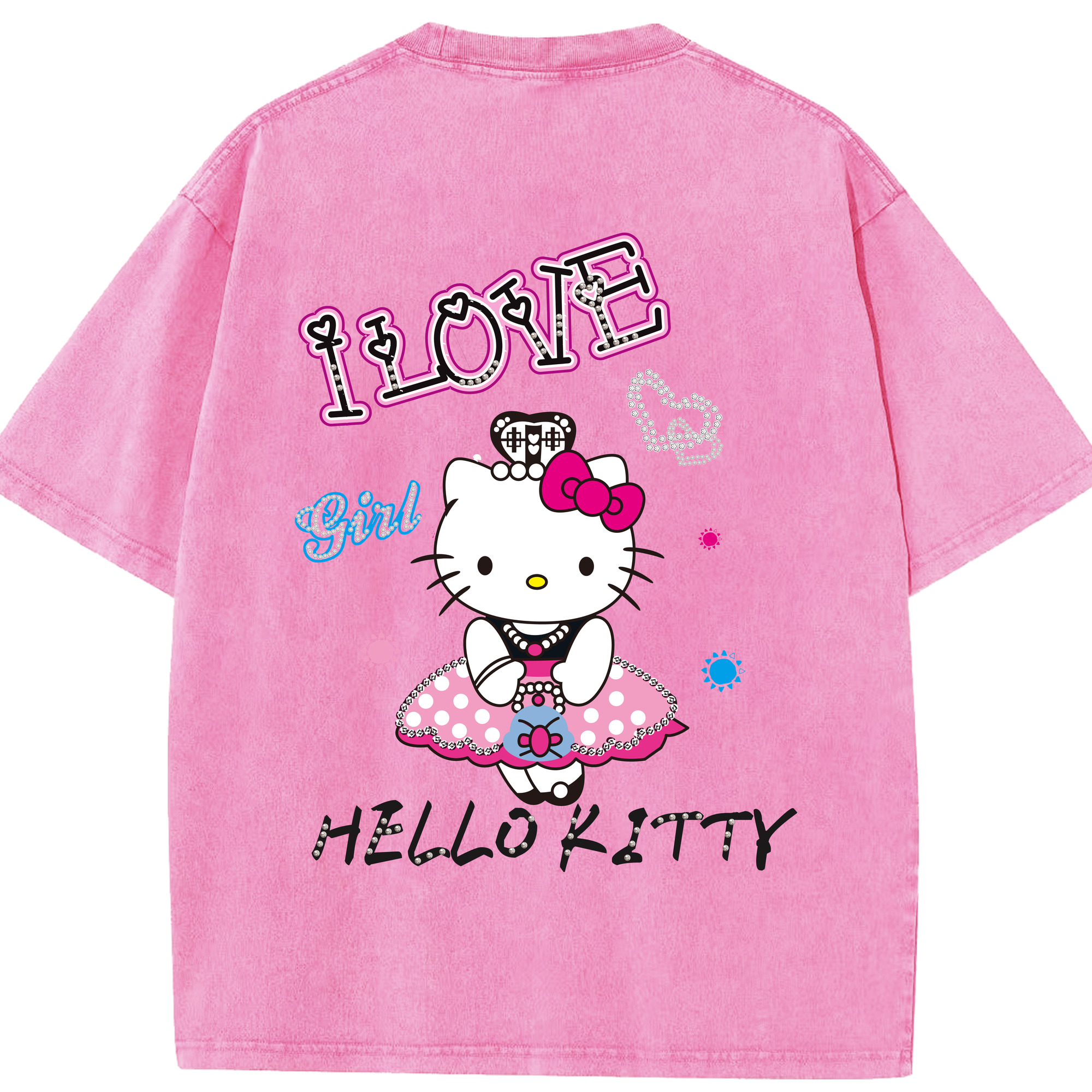 （画像用） Hello Kitty ハローキティ 綿100% ヴィンテージ風 半袖Tシャツ（背面プリント）